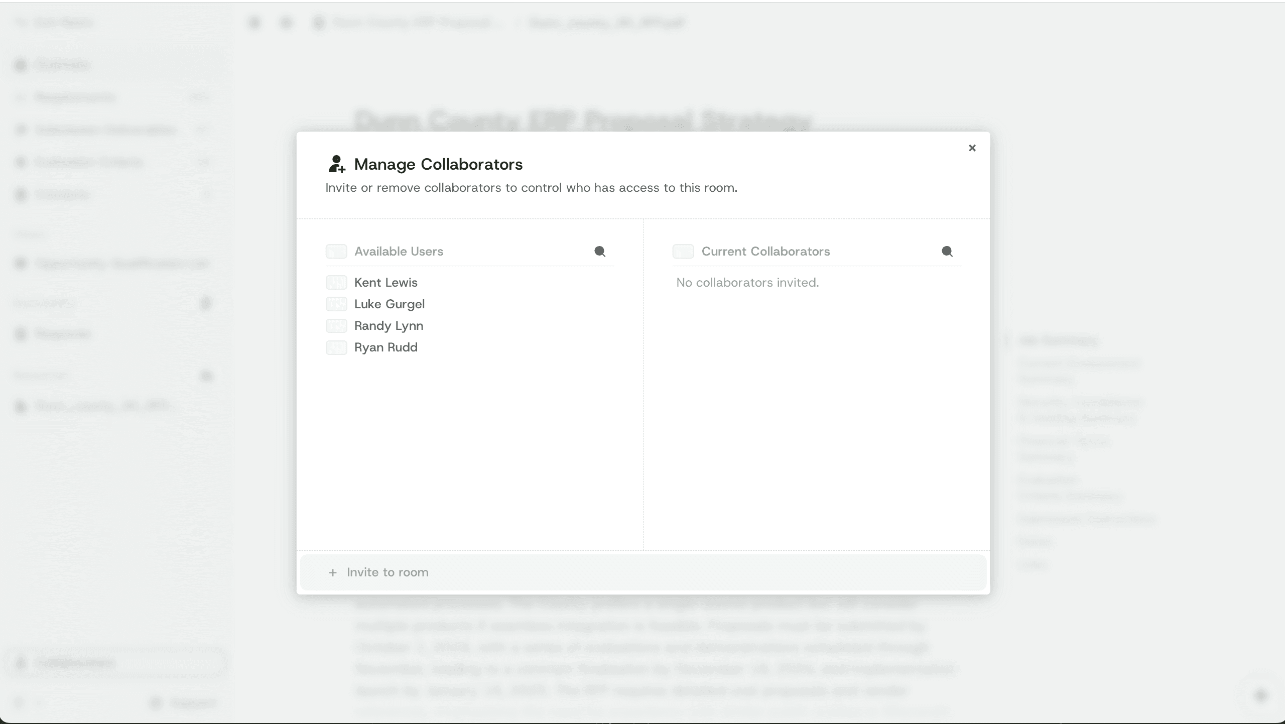 Invite team members and collaborators into the Decision Room.